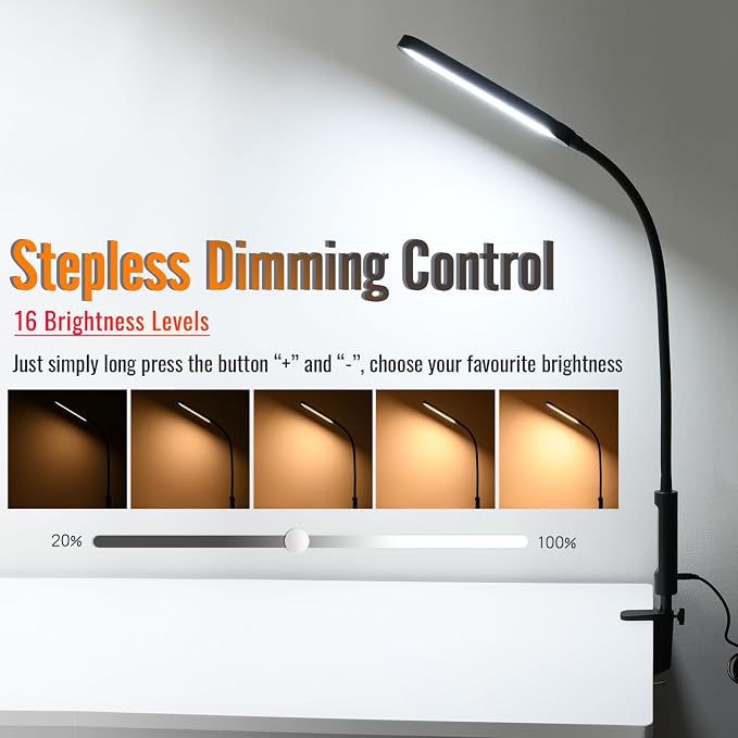 18W 3000LM LED Clamp Desk Lamp | CRI 95 Eye-Caring Light - Image 3