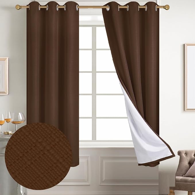 Diraysid 100% Blackout Curtains Chocolate Brown Linen Curtains - Image 2