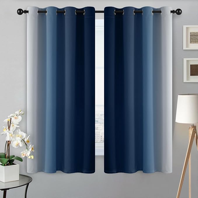 SimpleHome Ombre Blue to Grey White Curtains - Image 2