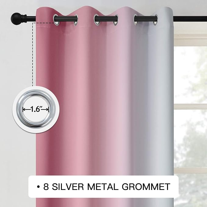 COSVIYA Grommet Room Darkening Ombre Pink Curtains W52xL72 inch | Pink and - Image 3