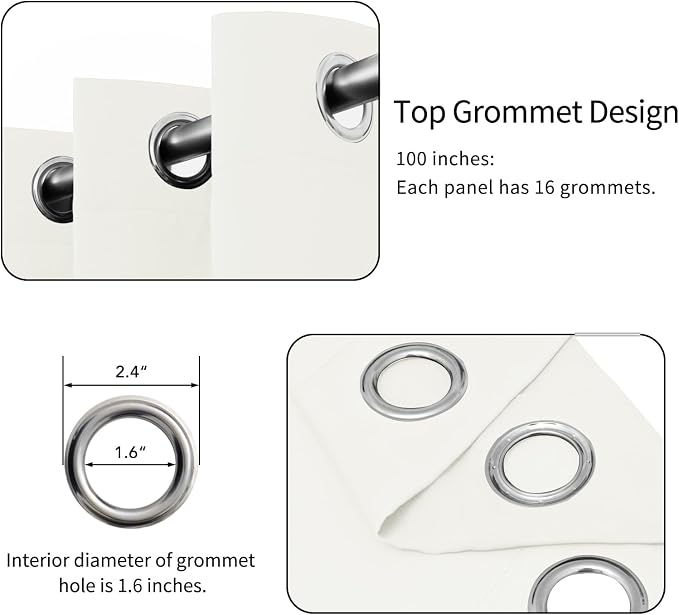 Easy-Going Thermal Grommet Curtains, 1 Panels 100x84 in, Ivory | Machine - Image 4
