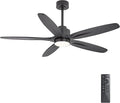 WINGBO 54" Ceiling Fan with Light - 5 Carved Solid Wood Blades, 6-Speed Reversible DC Motor, Dimmable, 3CCT, Noiseless Remote Control Ceiling Fans with Lights for Bedroom Living Room, Matte Black