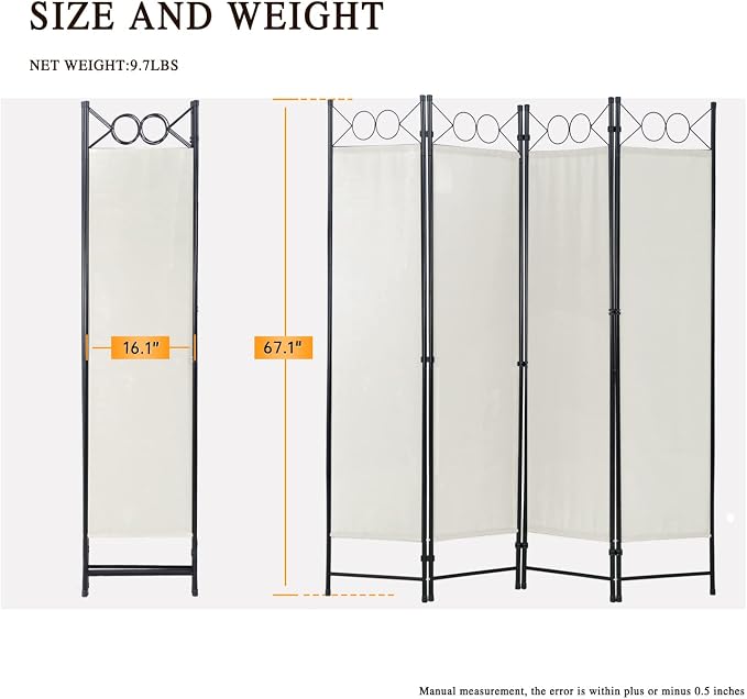 Dopinmin Room Divider Panel, Room Partiton 4 Panels Folding Privacy Screen | - Image 7