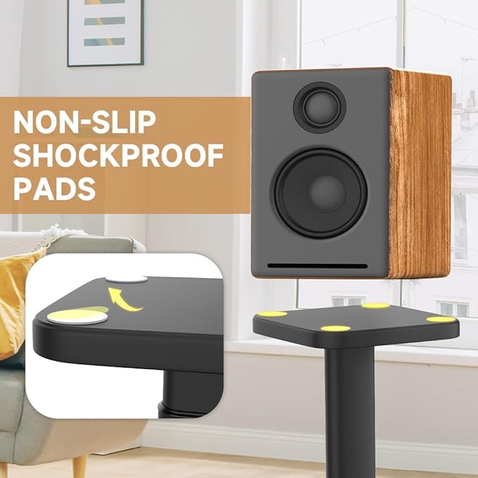 Universal Bookshelf Speaker Stands Pair - CNFRD Adjustable Height Floor Stands for Surround Sound - Holds 25lbs for Studio, Home Theater System - Tool-Free Assembly