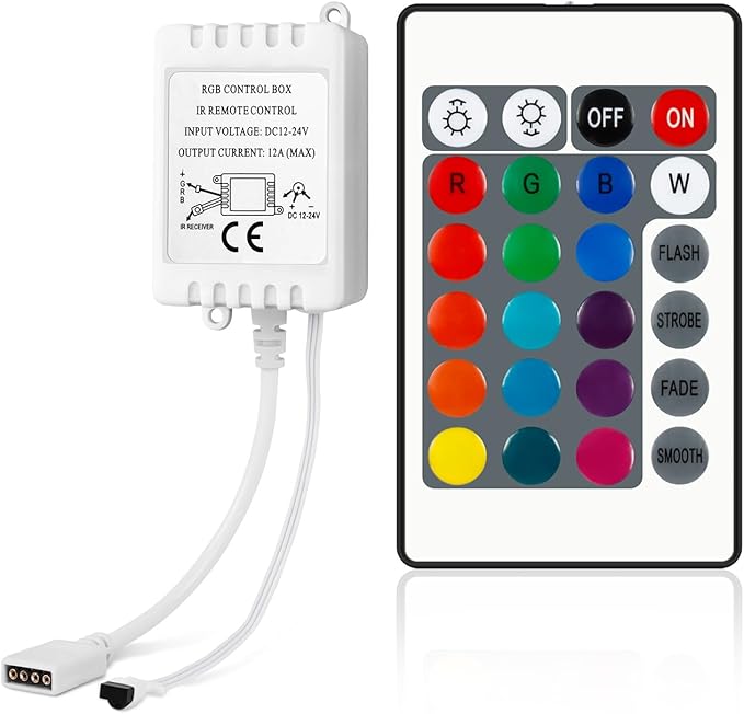Taoellen RGB LED Light Strip Remote Controller, Dimmer for RGB LED Strip Lights, 24 Key Wireless IR Remote Controller for SMD 5050 3528 Rope Lights