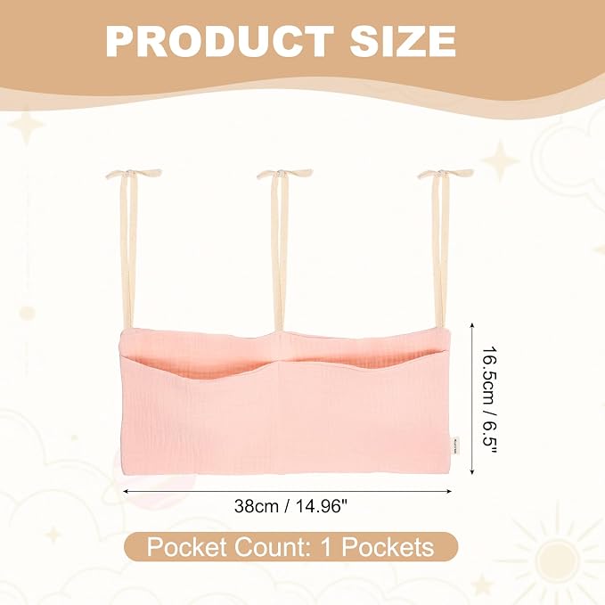 uxcell Bedside Caddy, 2 Pocket Cotton Bedside Hanging Storage Bag, Soft Cotton - Image 2