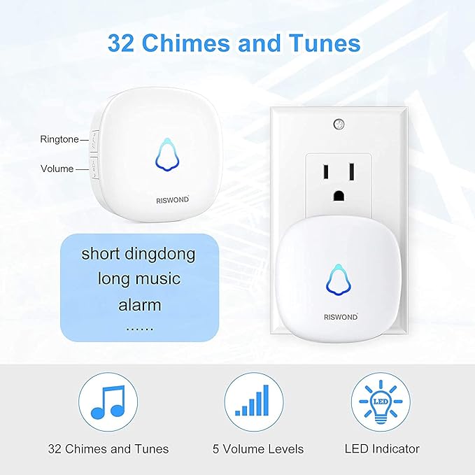 Wireless Motion Sensor Door Chime: Business Entry Doorbell Indoor Motion Detector Buzzer (500Ft Range, 32 Tunes, 5 Level Volume) Store Entrance Alert Bell Bed Alarm for Elderly Dementia Patients