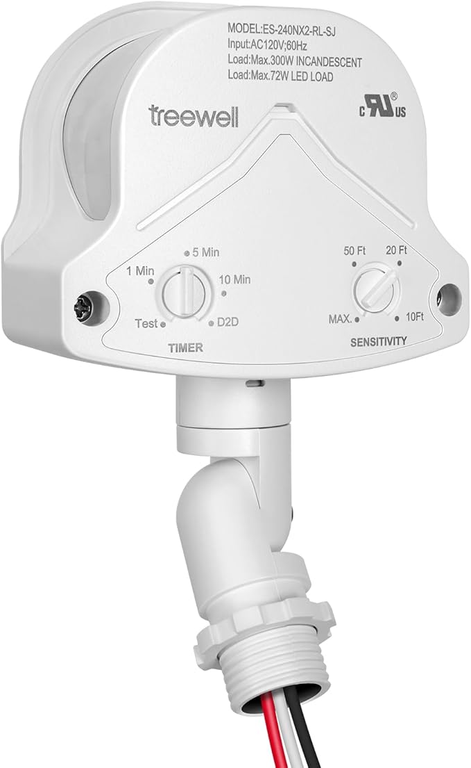TREEWELL 240-Degree Replacement Motion Detector, Adjustable Time & Detection Sensitivity Up to 60 Feet Range, 3 Working Modes Pir Motion Sensor for Security Floodlight, White, UL Listed