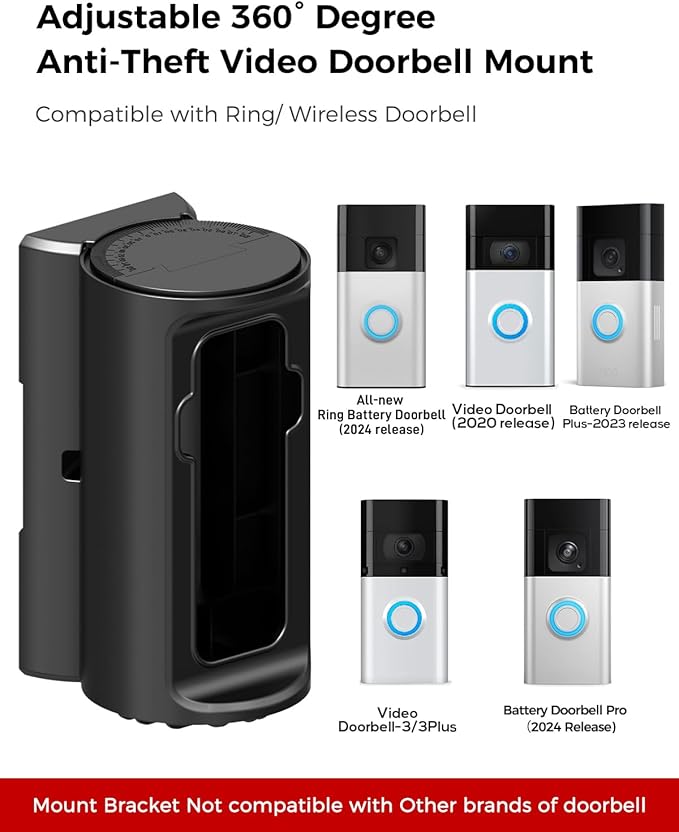KMOUANTS Adjustable 360° Degree Doorbell Angle Mount Compatible with Ring/Wireless Video Doorbell/Battery Doorbell Plus/Pro Mount, Ring Camera Holder Door Mount no Drill