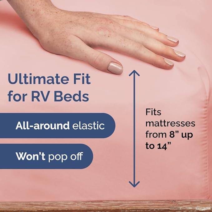 RV Short Queen Sheet Set 60 X 75 - 4 Piece RV Short Queen Bed Sheets - Soft, Breathable & Cooling - Designed for Bunks, Trailers & Campers - Fits 8” to 12" Mattress - Hotel Luxury Bedding - Baby Pink