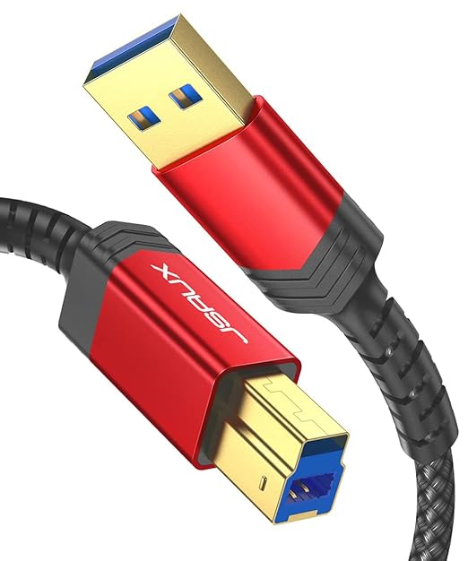 JSAUX USB 3.0 Printer Cable, Type A Male to B 3.0 Male (10ft/3M) USB 3.0 Type B Upstream Cord Nylon Braided Compatible with Docking Station, External Hard Drivers, Scanner, Printer and More(Black)
