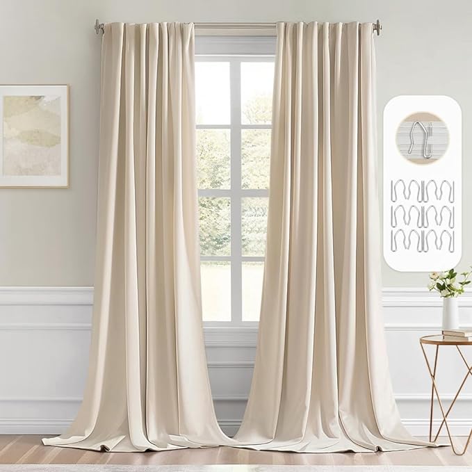 MIULEE Cream Beige Back Tab Blackout Curtains 52x100 Inch Length 2 Panels | Rod by MIULEE