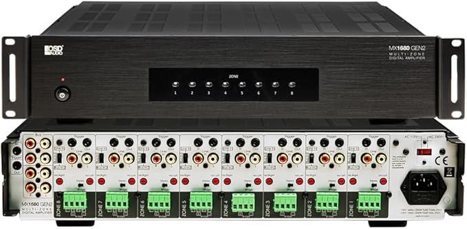OSD Audio MX1680 GEN2 8 Zone Amplifier 16Ch x 80W, Class D, Front Panel On/Off Buttons, Distributed Audio