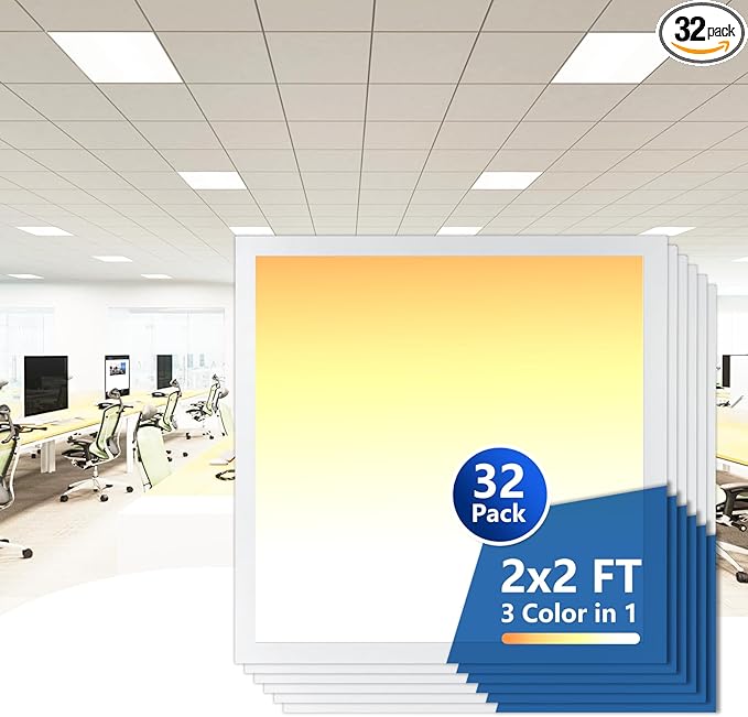 CycevSun 32 Pack 2x2 LED Flat Panel Light Drop Ceiling Fixture, 0-10V Dimmable, 20/30/40W Selectable, 3000K 4000K 5000K Switchable, 120-277V, ETL Listed