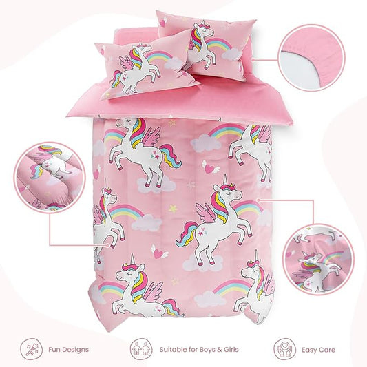SANDJEST Unicorns Bedding Full Set for Girls Kids Children, Ultra Soft Microfiber Comforter Set with 4-Pieces, Comforters Bed Sets Bedroom Decor