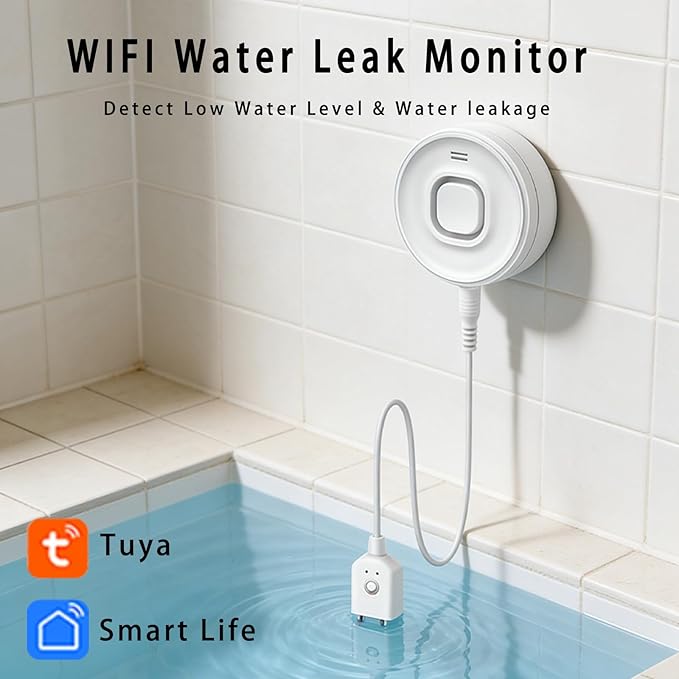 WiFi Water Leak Detectors for Home, Real-Time Mobile Alerts Smart Water Sensor Alarm (with Wire & Batteries)