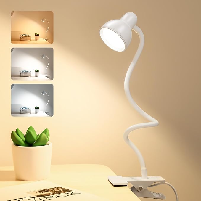 Clip on Lamp USB Reading Light, 3 Color Modes, 360° Flexible Desk Lamp by Uchoiceme