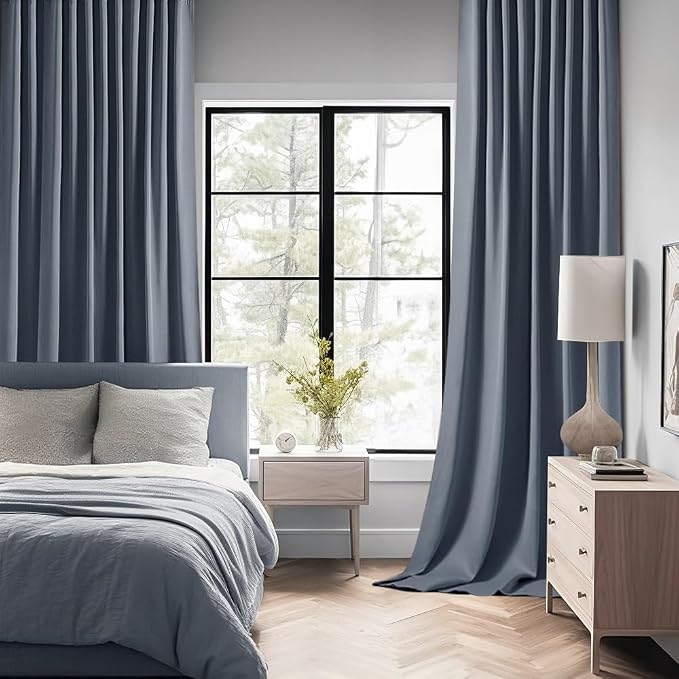 MIULEE Stone Blue Back Tab Blackout Curtains 52x84 Inch Length 2 Panels Set | - Image 2