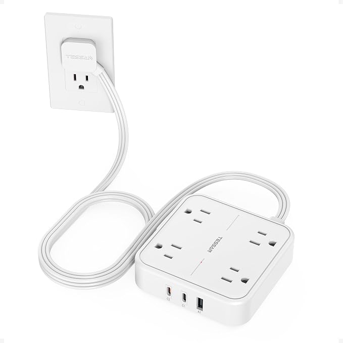 TESSAN Surge Protector Flat Extension Cord 5Ft, Flat Plug Power Strip, | 4 by TESSAN