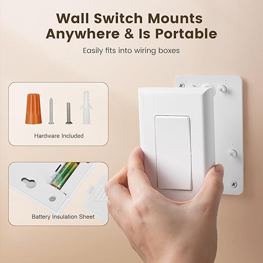 SURAIELEC Wireless Light Switch and Receiver Kit, Single Pole, RF 100 Feet, No WiFi, No Interference, Expandable 15A Remote Control Wall Switch for Ceiling Lighting, Lamp, Fan (Neutral Wire Required)