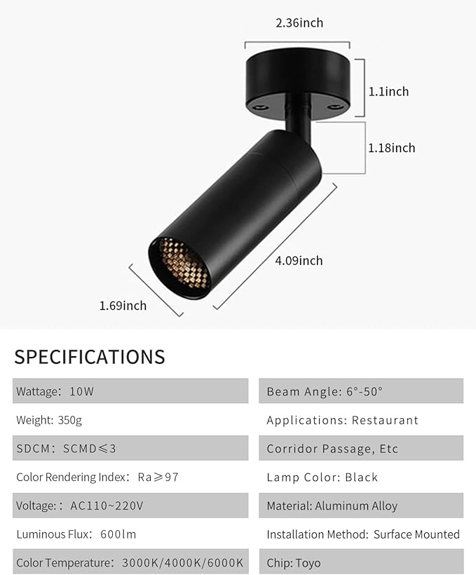 Gpaillumic Led Modern Directional Spotlight, Zoomable Monopoint Ceiling Spot Light for Indoor Cafeteria Foyer Living Room Warm White