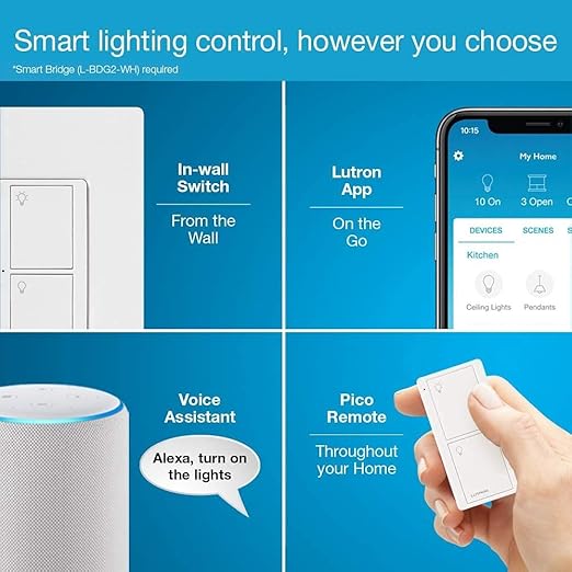 Lutron Caseta Original Smart Light Switch 5 Pack (Lutron Smart Hub Required), for Home, LED Lights, and Fans, 6 Amp, Single-Pole/3-Way, Neutral Required, PD-6ANS-WH, White