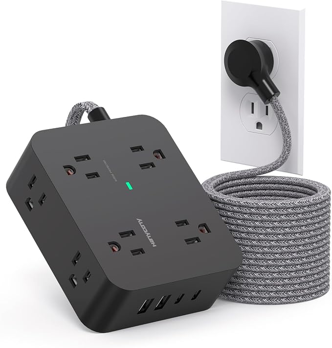 HANYCONY Surge Protector Power Strip 15 Ft Long Cord, Flat Plug | Extension Cord by HANYCONY