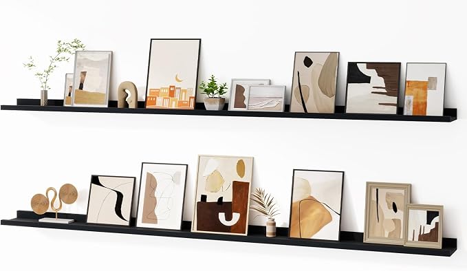 Floating Picture Ledge Shelves for Wall Set of 2, 72 Inches Picture Ledge Shelf by FunMemories