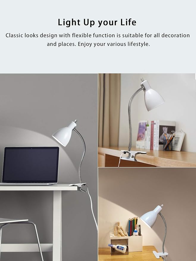 Desk lamp Eye-Caring Table Lamps, 360°Rotation Gooseneck Clip on Lamp Reading - Image 2