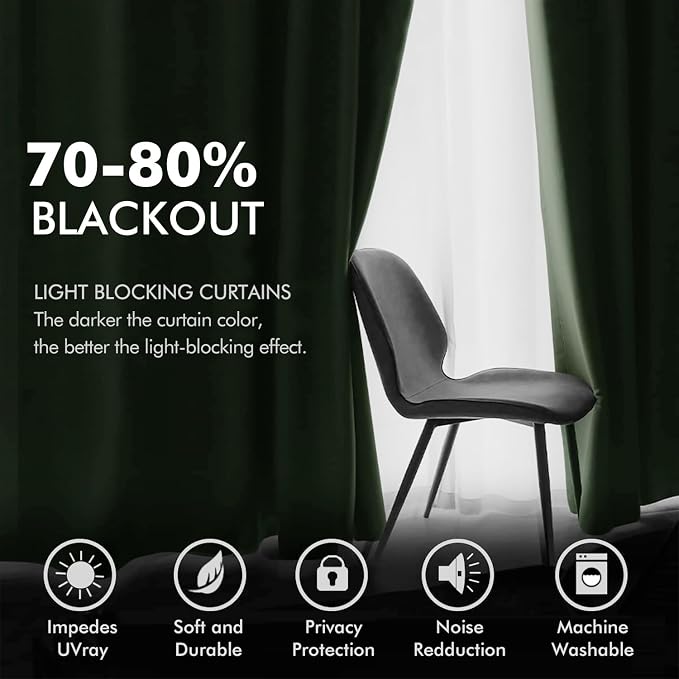 MIULEE Velvet Curtains Olive Green 52 x 63 Inch Length Set of 2 | Grommet Drapes - Image 4