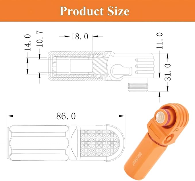 Right Angle Energy Storage System Power Connector IP67 Waterproof 200A 50mm² Single Core HV Battery Storage Plug,1PC (Orange, 200A)