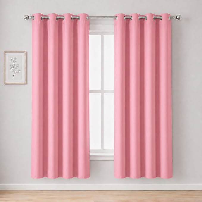 Pink Thermal Blackout Curtains/52 x 72 Inch/Set of 2 Panels Room Darkening by Lemomo