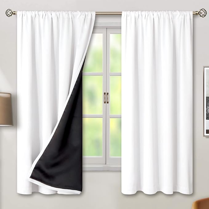 BGment Pure White 100% Blackout Curtains 63 Inches Long - Image 2