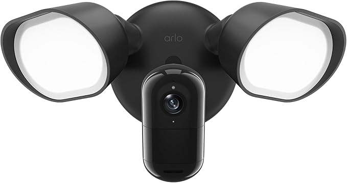 Arlo Wired Floodlight Camera, Home Security Camera with 2K Video and HDR, 2000 Lumens, Integrated Siren, Weather-Resistant, Color Night Vision, 160º Field of View, 2-Way Audio, Black (2025)