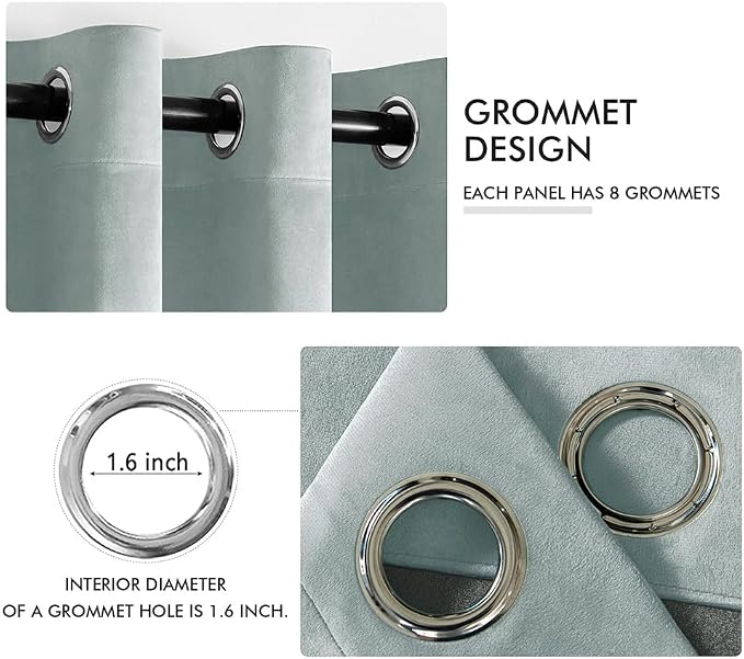 MIULEE Velvet Curtains Misty Blue 52 x 96 Inch Length Set of 2 | Grommet Drapes - Image 2