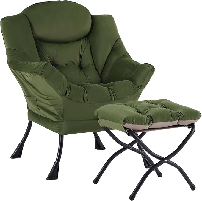 Welnow Lazy Chair with Ottoman, Reading Chair with Footrest，Army Green | A Side by LifeGetsBetterWithWelnow