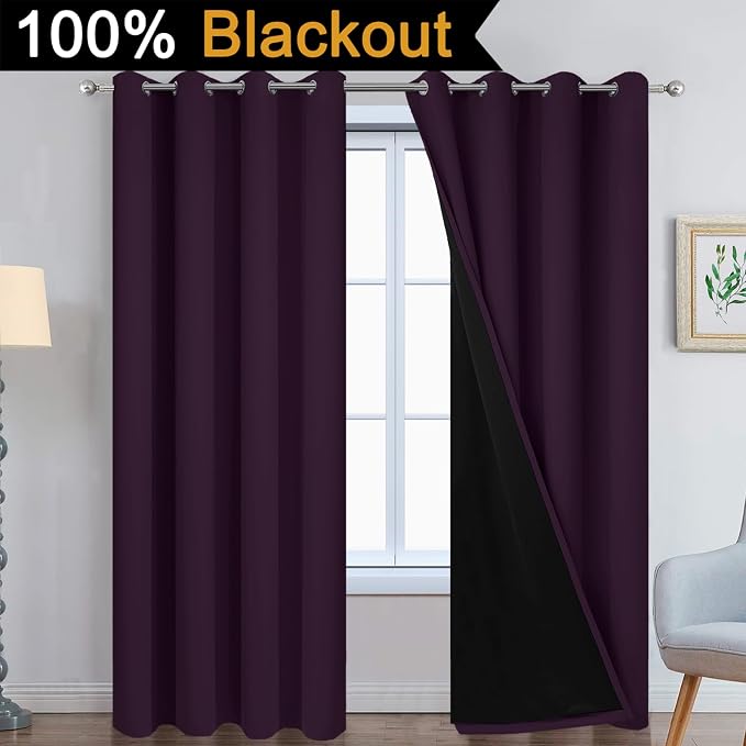 Yakamok Dark Purple 100% Blackout Curtains 84 Inches Long 52" Wide 2 Panels | - Image 3
