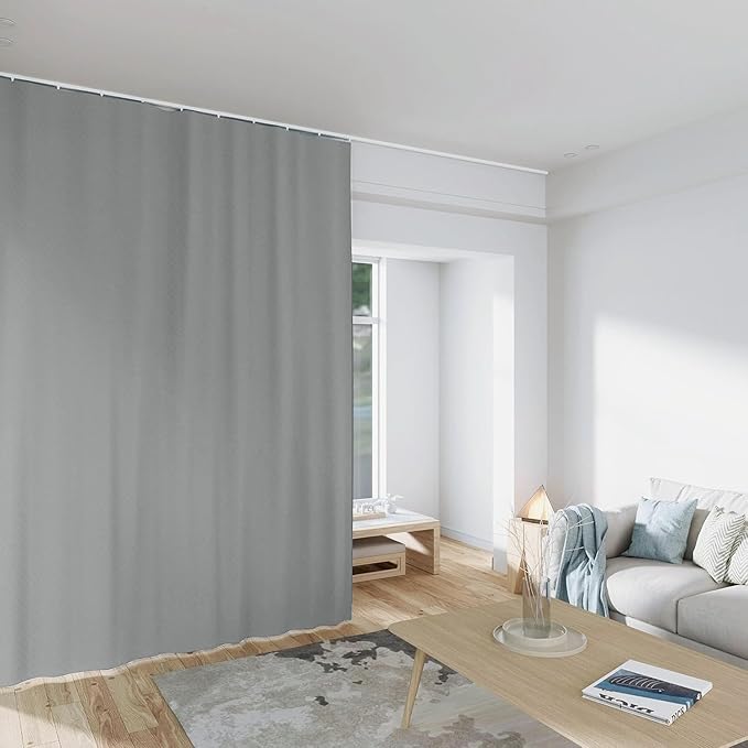 Room Divider Curtains Total Blackout Privacy Curtain Panel Room Thermal Insulated Noise Reduction Curtains for Bedroom Window Living Room Ceiling Track Curtain W 12.5 ft × H 7 ft Grey