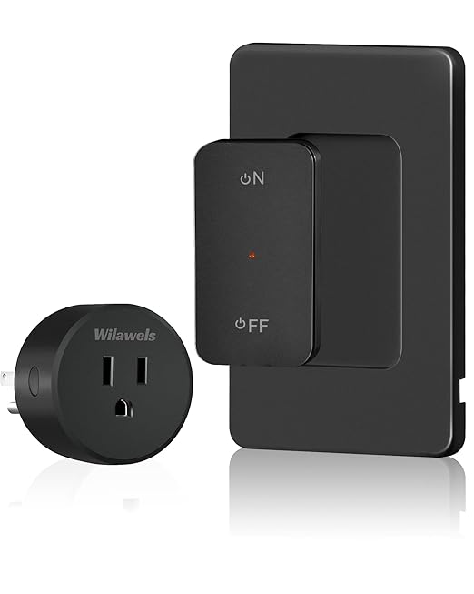 Black Remote Control Outlet, WILAWELS Wireless Light Switch with Magnetic Base, On Off Remote Outlet Switch for Lamps, Appliance, 100ft RF Range, 15A/1875W, Pre-Programmed, FCC Listed H09RC1106