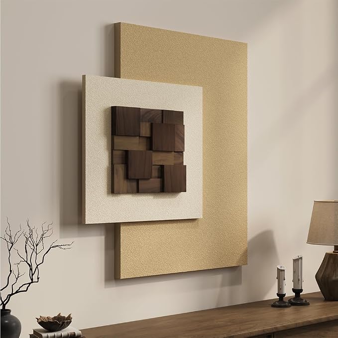 Cuspin Large 3D Wood Textured Neutral Wall Art, Modern Minimalist Wooden Artwork by Cuspin