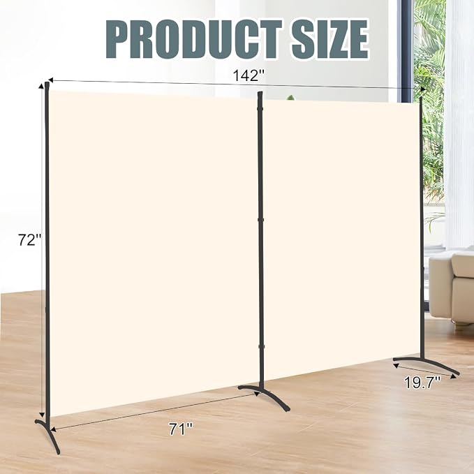 Large 2 Panel Room Divider, No See Through Fabric, Heavy Duty Swivel Feet Base - Image 6