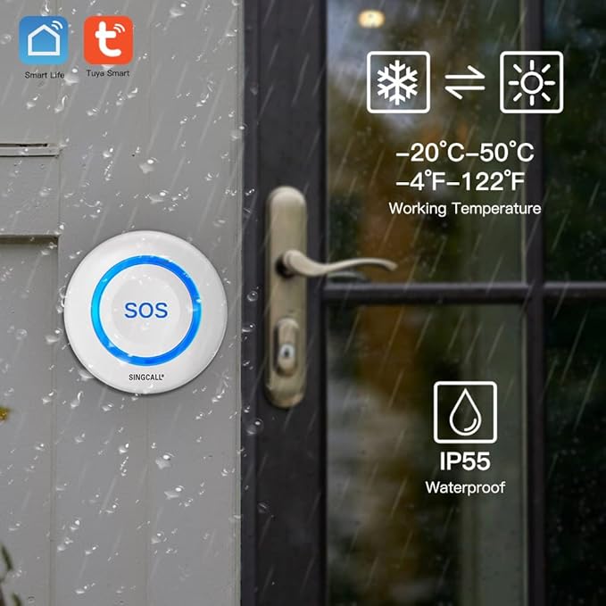 SINGCALL Tuya WiFi Intelligent Healthcare SOS Wireless Caregiver Alert Call Button Alarm for Patient Handicapped Elderly Children Nurse Calling Smart Pager (only Supports 2.4GHz Wi-Fi)