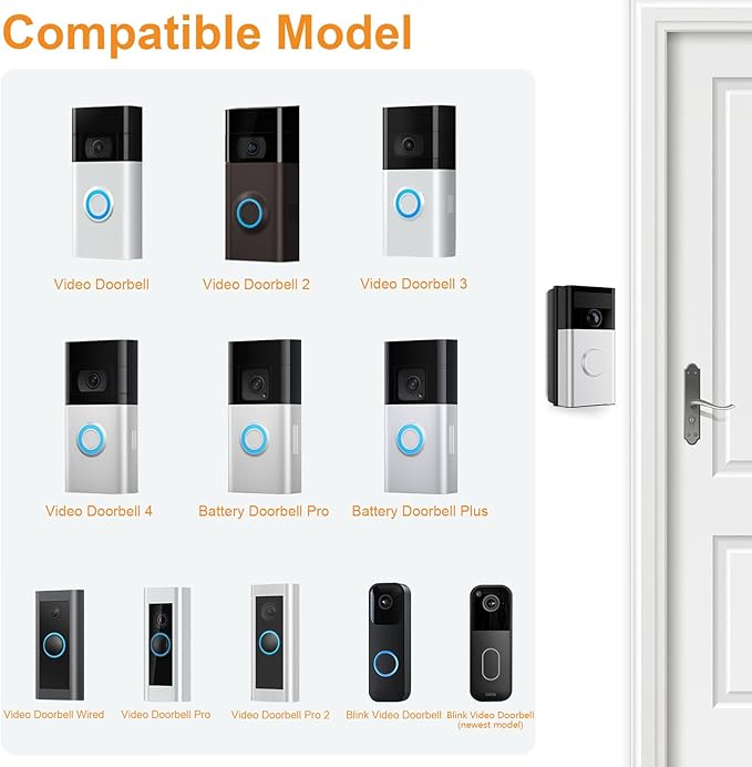 NANW Adjustable 30 to 55 Degree Doorbell Angle Mount Compatible with Video Doorbell 1/2/3/4/Wired/Pro/(2020 Release)/Battery Doorbell Plus, Camera Mount Holder Bracket Wedge for Apartment