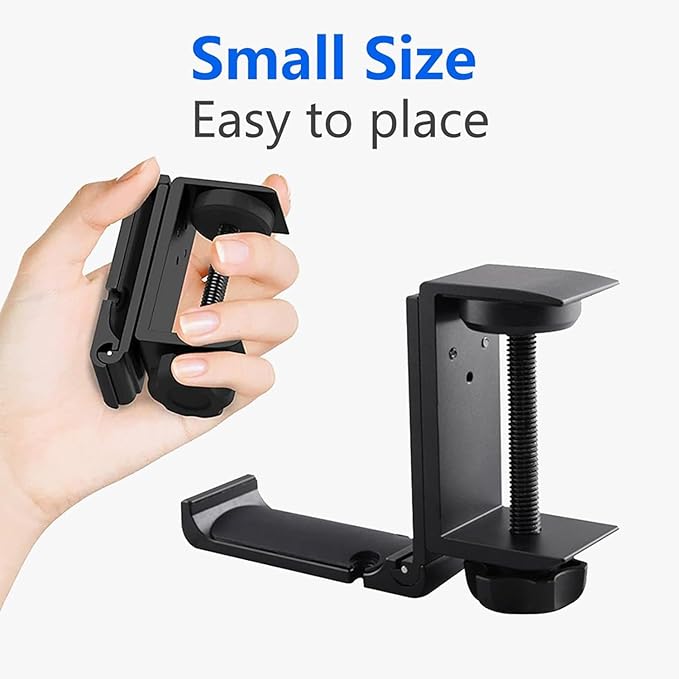 Goldmille 2 Pack Aluminum Headphone Stand Hanger Foldable with Cable Clip - Headset Holder Clamp Hook Under Desk, Save Your Space While Working & Gaming