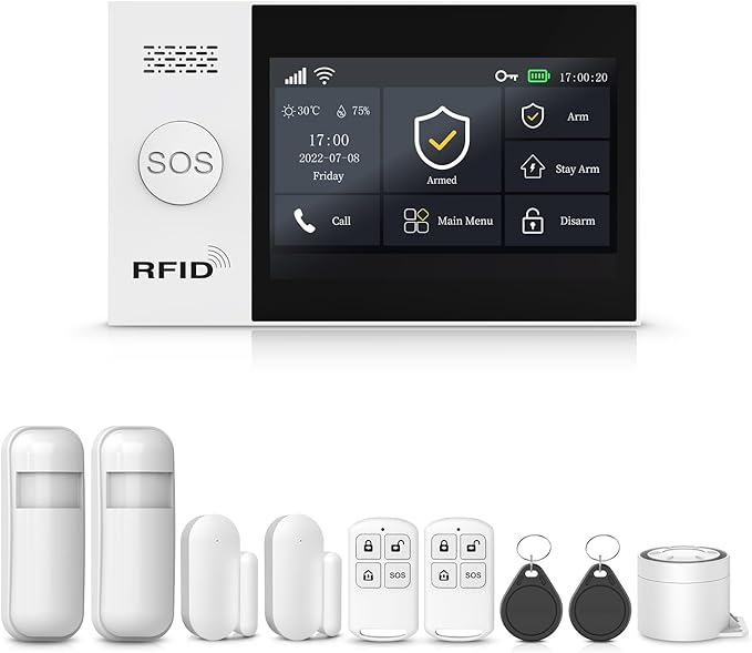 PGST Wireless Home Security Systems,Alarm System with 4G SMS/Tuya App Instant Alerts,Motion Detector,Door Alarm Sensors,Remote for Home,Villa,Apartment,No Monthly Fee (A107F-US-B)