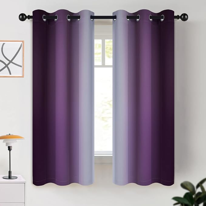 COSVIYA Grommet Room Darkening Ombre Purple Curtains W42xL63 inch | Purple and by COSVIYA