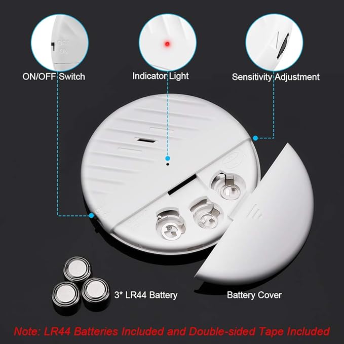 Wsdcam Glass Break Sensor Alarm 125dB Ultra-Slim Wireless Glass Break Detector Window Alarm Vibration Sensor for Home Window and Door Security (8)