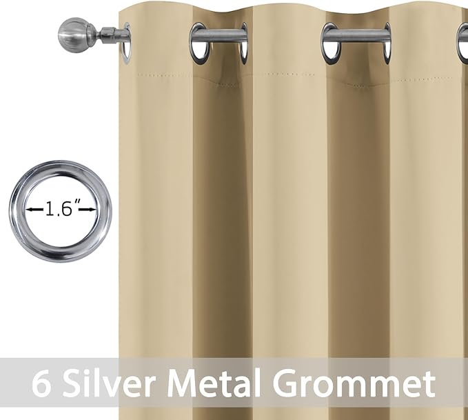 Yakamok Blackout Curtains 38x72 inch Beige Thermal Drapes-Bedroom | 2 panels - Image 2