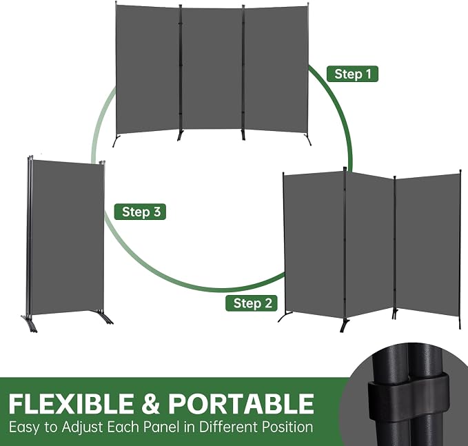 3 Panel Folding Room Divider, Sturdy Frame Freestanding Wall Divider | - Image 4