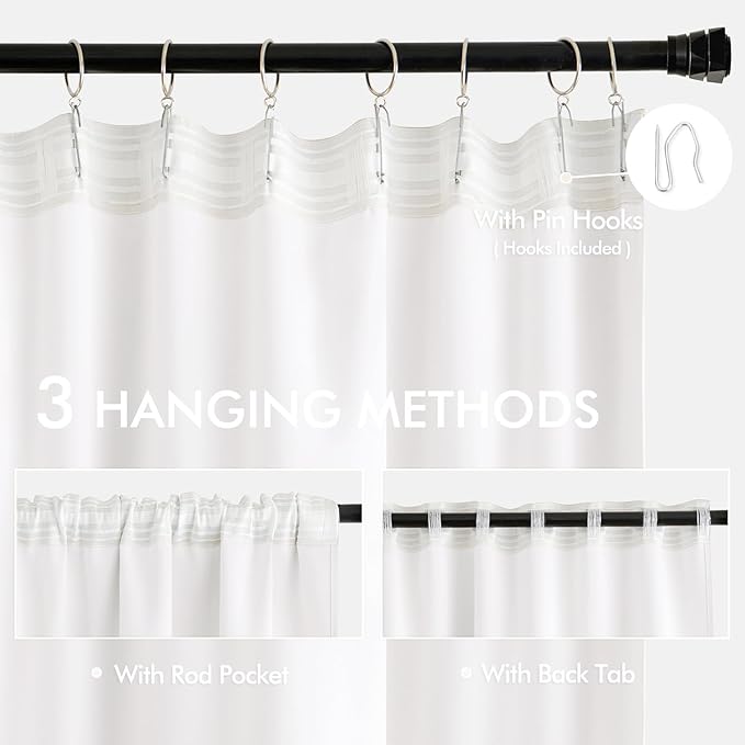 MIULEE Pure White Back Tab Blackout Curtains 52x102 Inch Long 2 Panels Set | - Image 3